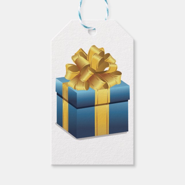 Étiquettes-cadeau Cadeau Bleu Avec Ruban Or (Devant)