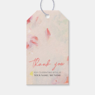Étiquettes-cadeau Cadeau d'art floral abstrait rose et corail Merci