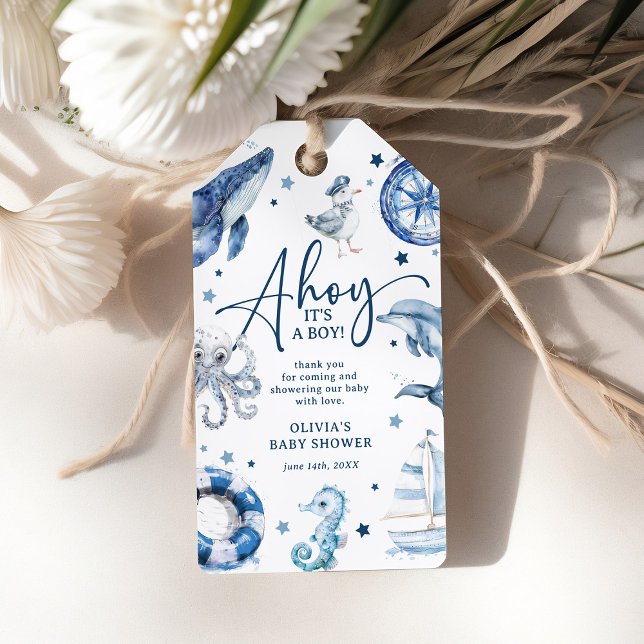 Étiquettes-cadeau Cadeau de Baby-Shower Marin Garçon à l'aquarelle m (Créateur téléchargé)