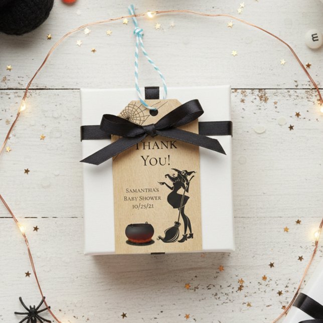 Étiquettes-cadeau Cadeau de Baby Shower Sorcière d'Halloween (Créateur téléchargé)