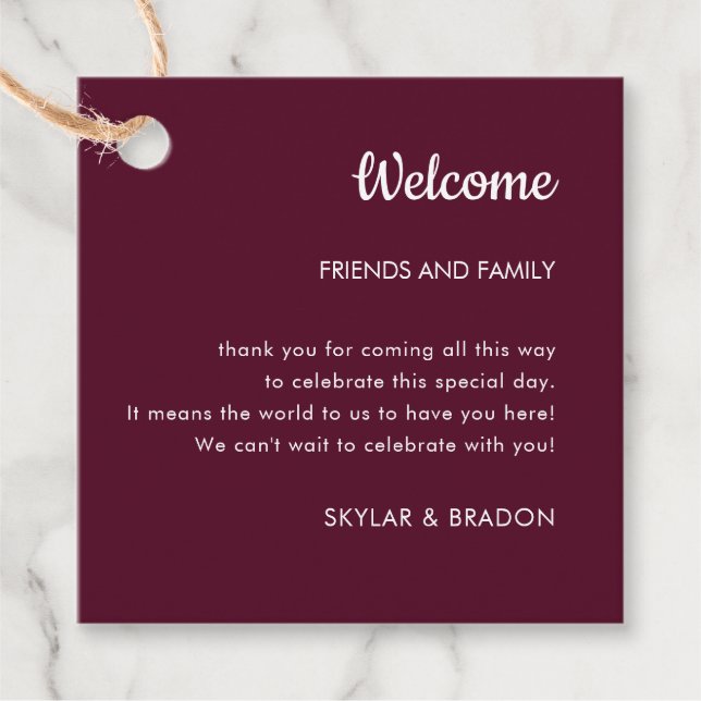 Étiquettes Cadeau Cadeau de bienvenue minimaliste Mariage Bourgogne (Devant)
