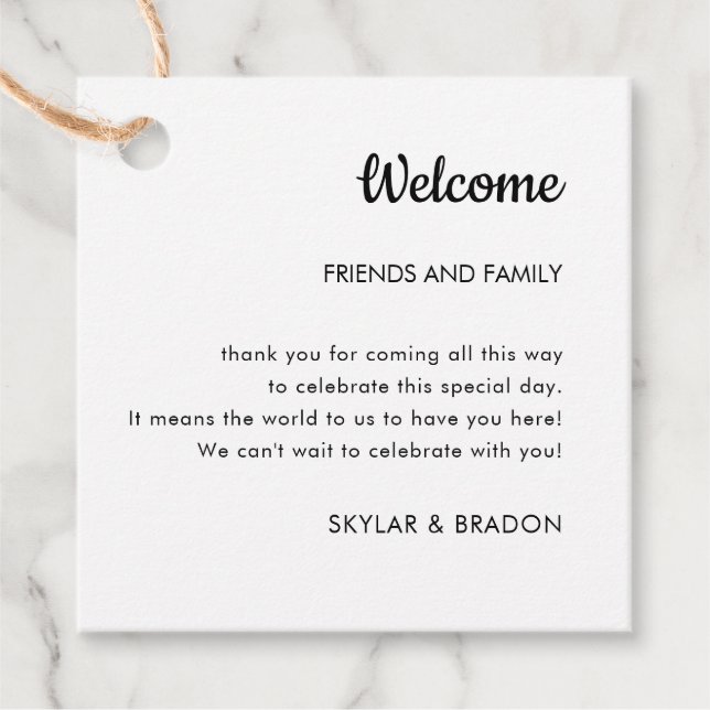Étiquettes Cadeau Cadeau de bienvenue minimaliste pour Mariage (Devant)