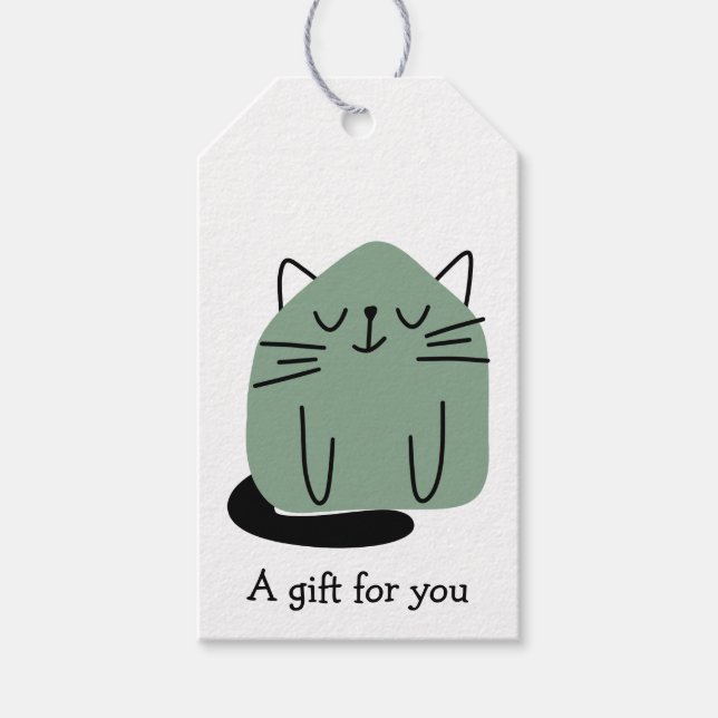 Étiquettes-cadeau Cadeau de chat Doodle Vert pour vous personnalisé (Devant)