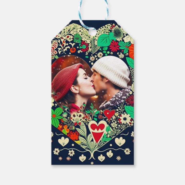 Étiquettes-cadeau Cadeau de coeur floral personnalisé Cadeau romanti (Devant)