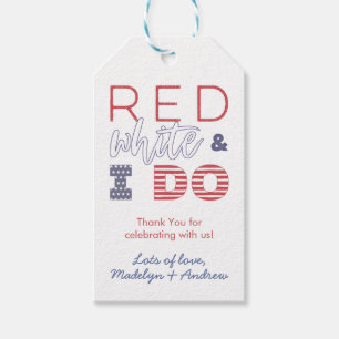 Étiquettes-cadeau Cadeau de douche de mariage co-ed Rouge Blanc Et J