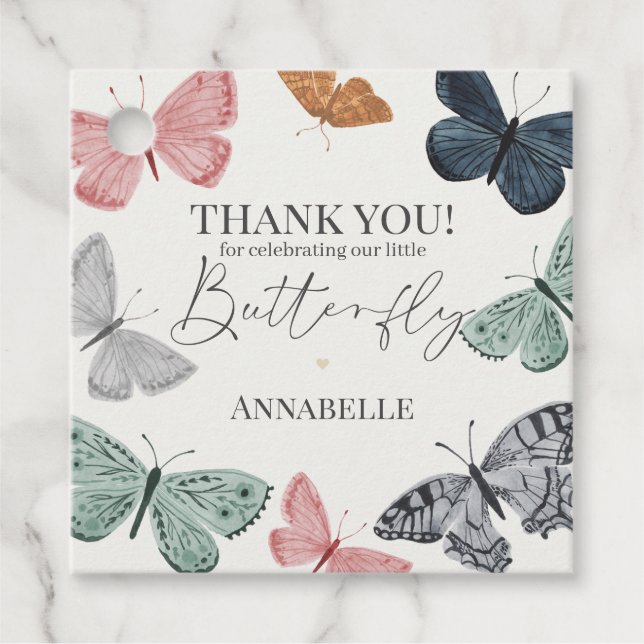 Étiquettes Cadeau Cadeau de fête de Bébé Papillon Bohème (Devant)