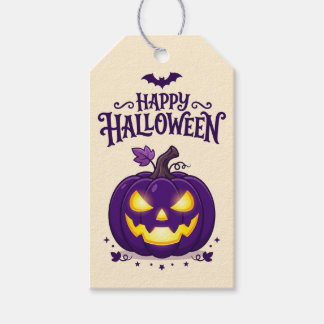 Étiquettes-cadeau Cadeau de fête de citrouille violette Joyeux Hallo