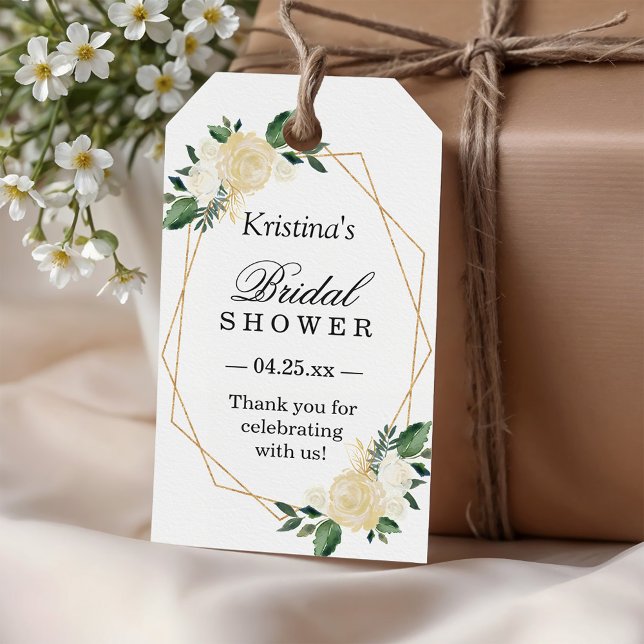 Étiquettes-cadeau Cadeau de Fête de Mariage Cadre Doré Moderne Flora (Créateur téléchargé)