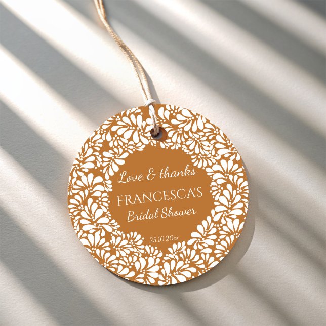 Étiquettes Cadeau cadeau de fête de mariage en terre cuite talavera  (Mexican talavera terracotta bridal shower favors personalized favor tags vintage folk art favor tags)