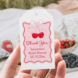 Étiquettes-cadeau Cadeau de fête prénuptiale ruban ondulé rouge rose