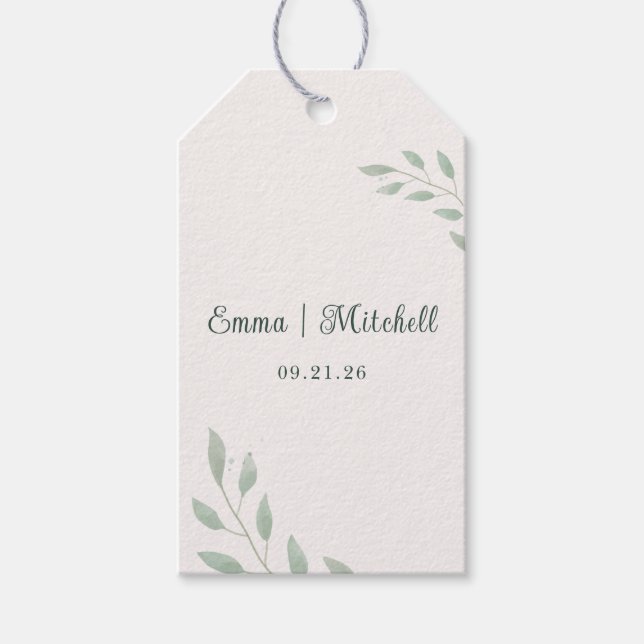 Étiquettes-cadeau Cadeau de mariage botanique vert sauge élégant et  (Devant)