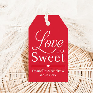 Étiquettes-cadeau Cadeau de mariage écriture rouge Love is Sweet