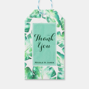 Étiquettes-cadeau Cadeau de mariage Feuilles tropicales vertes et bl