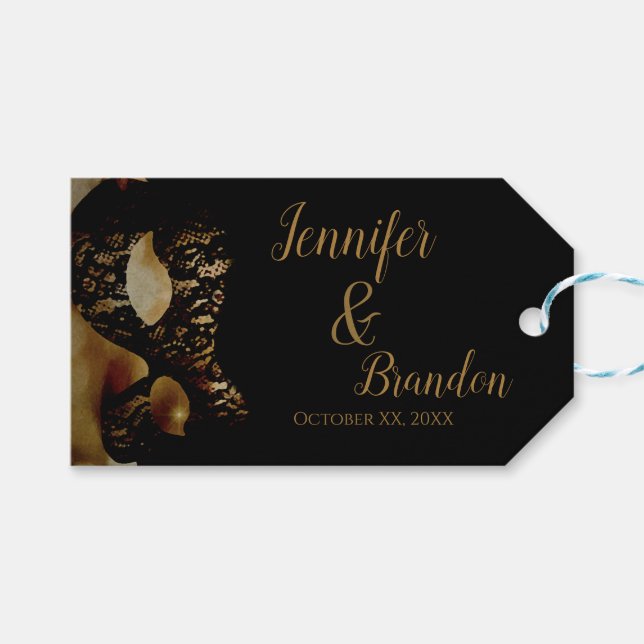 Étiquettes-cadeau Cadeau de mariage Masque Doré (Devant (Horizontal))