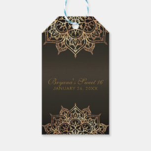 Étiquettes-cadeau Cadeau de mariage moderne bronze mandala doré glam