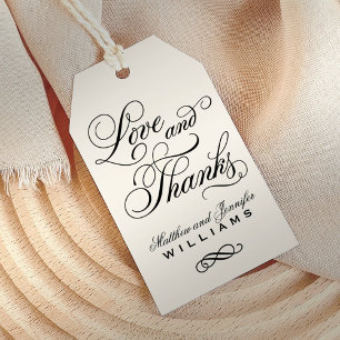 Étiquettes-cadeau Cadeau de mariage Monogramme Noir Ivoire Amour et 