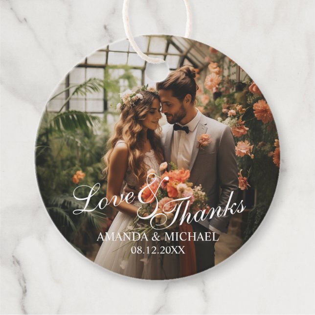 Étiquettes Cadeau Cadeau de mariage personnalisé avec photo "Amour & (Devant)