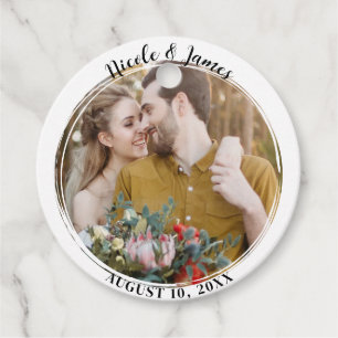 Étiquettes Cadeau Cadeau de mariage photo rond tendance minimaliste