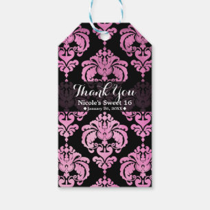 Étiquettes-cadeau Cadeau de mariage vintage à damassé rose et noir