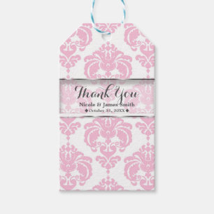 Étiquettes-cadeau Cadeau de mariage vintage à motif damassé rose et 