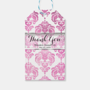 Étiquettes-cadeau Cadeau de mariage vintage à motif damassé rose et 