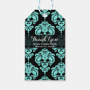 Étiquettes-cadeau Cadeau de mariage vintage damassé sarcelle aqua no