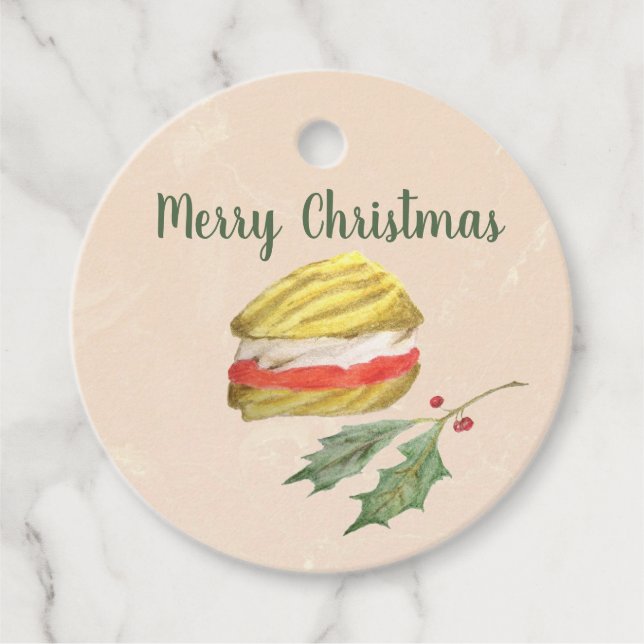 Étiquettes Cadeau Cadeau de Noël Biscuit et Houx Viennese Whirls (Devant)