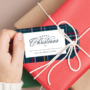 Étiquettes-cadeau cadeau de Noël marine plaid classique élégant