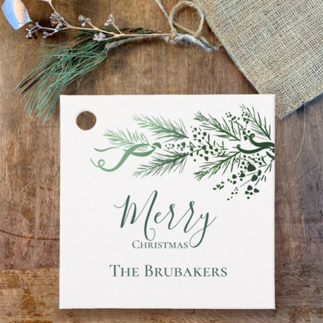 Étiquettes Cadeau Cadeau de Noël personnalisé moderne simple et vert (Personalize this sage pine original Merry Christmas holiday gift tag, botanical unique stylish.)