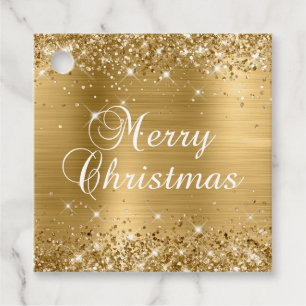 Étiquettes Cadeau Cadeau de Noël scintillant en feuille d'or
