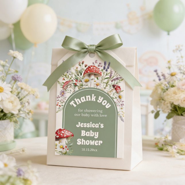 Étiquettes-cadeau Cadeau de Remerciement Baby Shower Champignon (Créateur téléchargé)