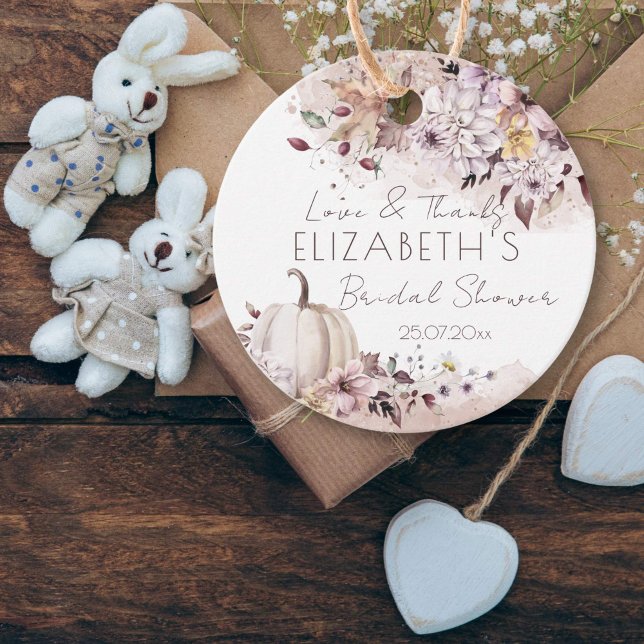 Étiquettes Cadeau Cadeau de remerciement de fête prénuptiale d'autom (Fall pumpkin bridal shower favor gift tags autumn foliage pumpkin muted pastel colors thank you tags)