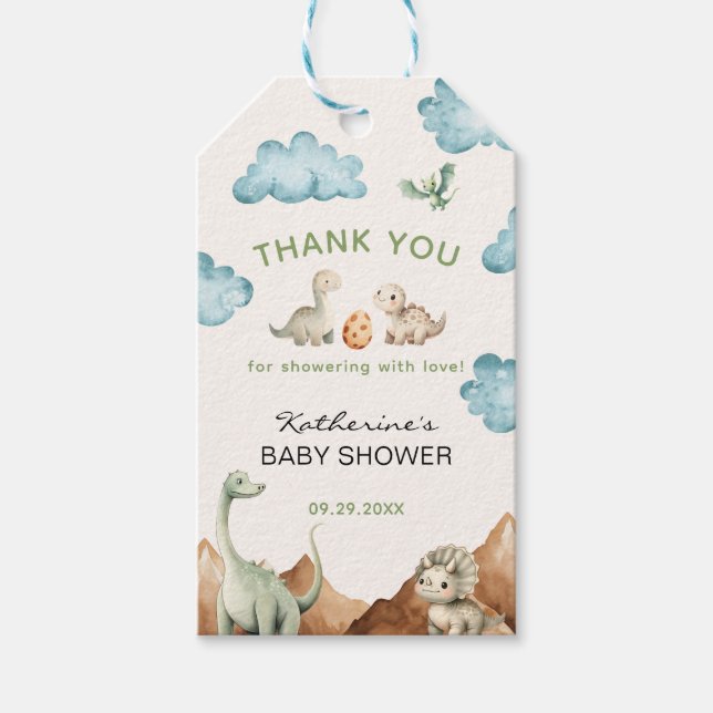 Étiquettes-cadeau Cadeau de remerciement pour Baby Shower de dinosau (Devant)