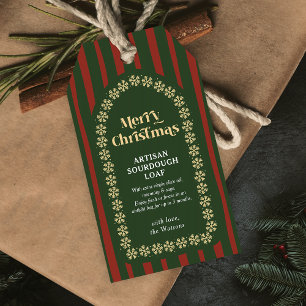 Étiquettes-cadeau Cadeau fait-main Noël rayures rouges vintage