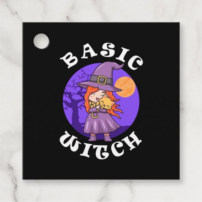 Étiquettes Cadeau Cadeau Halloween | Sorcière de base (Devant)