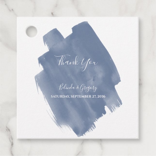 Étiquettes Cadeau Cadeau Mariage Dusty Blue Watercolor (Devant)
