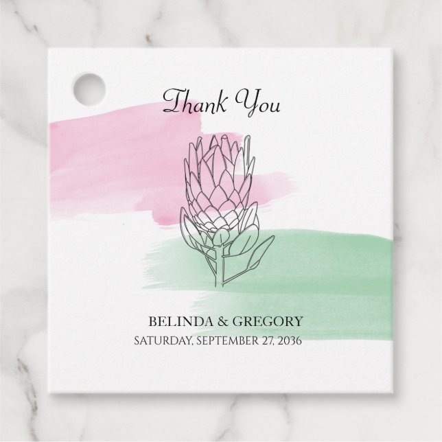 Étiquettes Cadeau Cadeau Mariage King Protea Watercolor (Devant)