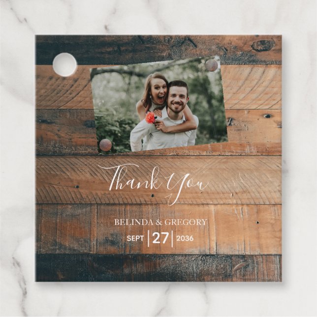 Étiquettes Cadeau Cadeau Mariage photo en bois rustique (Devant)