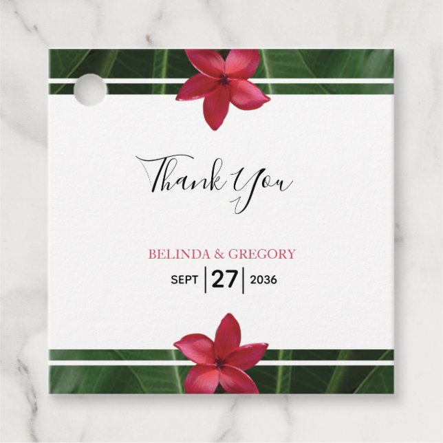 Étiquettes Cadeau Cadeau Mariage Red Frangipani Plumeria (Devant)