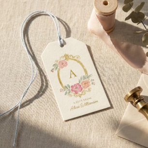 Étiquettes-cadeau Cadeau Personnalisé de Monogramme Floral Élégant D