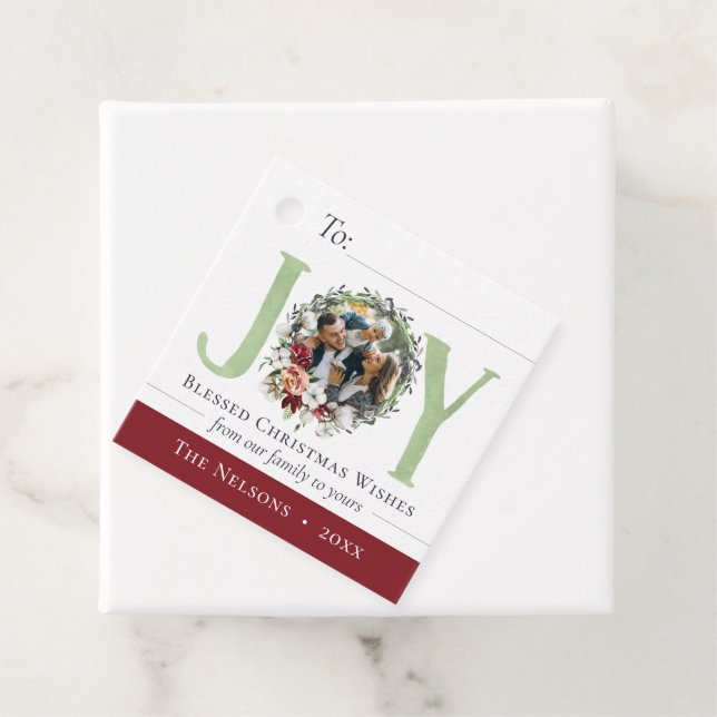 Étiquettes Cadeau Cadeau photo de Noël à motif floral du Sud, à / de (En situation)