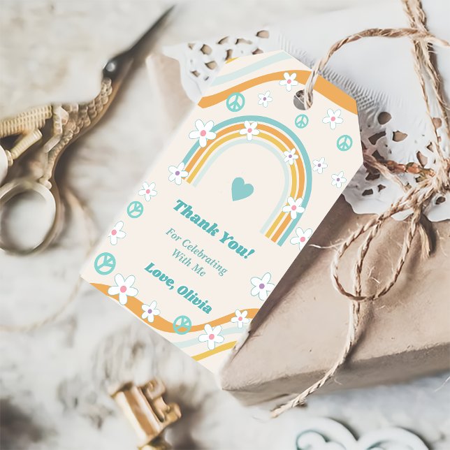 Étiquettes-cadeau Cadeau Retro Rainbow Super Merci (Créateur téléchargé)