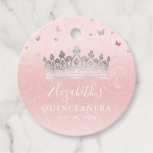 Étiquettes Cadeau Cadeau rose pâle et Merci de couronne argenté