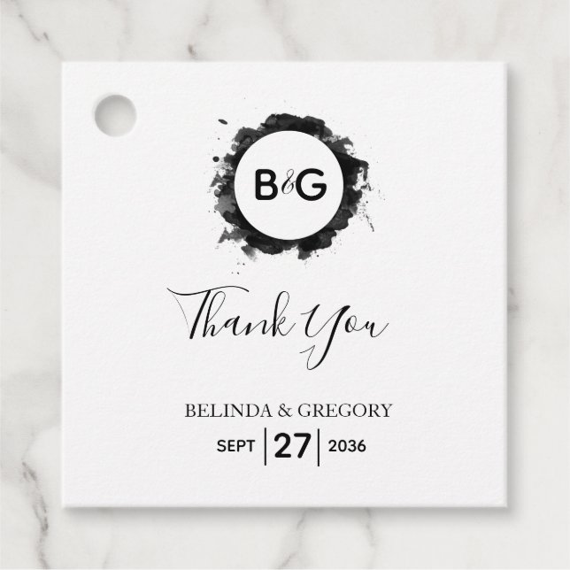 Étiquettes Cadeau Cadeau simple Mariage noir blanc (Devant)