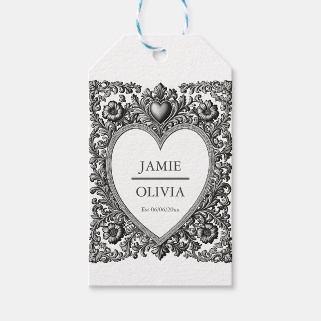 Étiquettes-cadeau Cadre de défilement du coeur victorien personnalis (Devant)