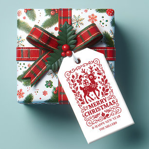 Étiquettes-cadeau Cadre de Noël fantaisiste Renne