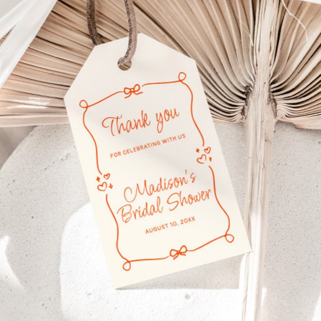 Étiquettes-cadeau Cadre Dessiné à la Main Orange Remerciement Mariag (Créateur téléchargé)