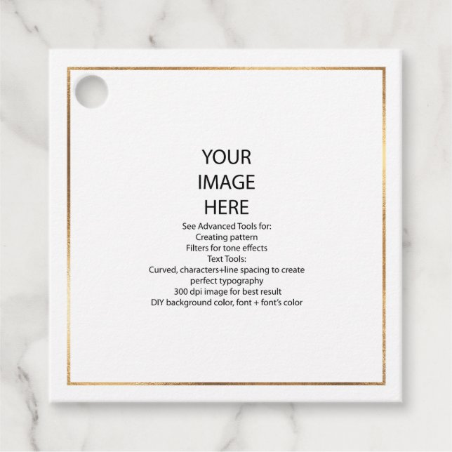 Étiquettes Cadeau Cadre en faux or personnalisé petit carré à suspen (Devant)