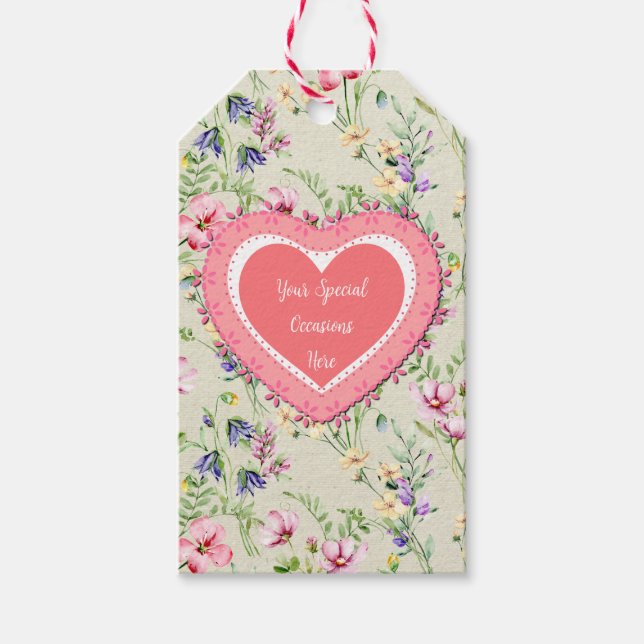 Étiquettes-cadeau Cadre en forme de cœur floral élégant : pour toute (Devant)