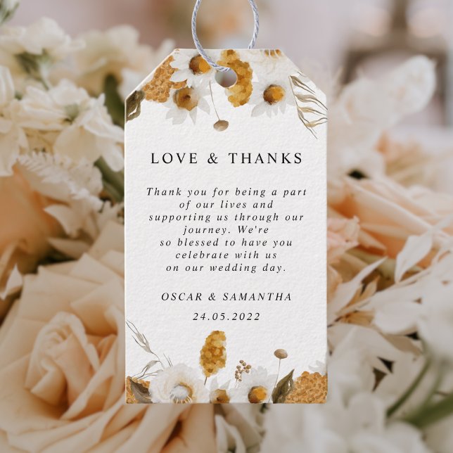 Étiquettes-cadeau Cadre floral à l'aquarelle jaune et blanc d'automn (Créateur téléchargé)